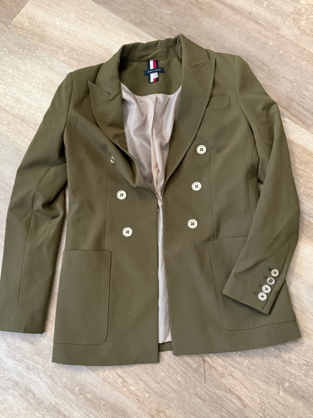 Tommy Hilfiger Olive Green Double-Breasted Women's Blazer